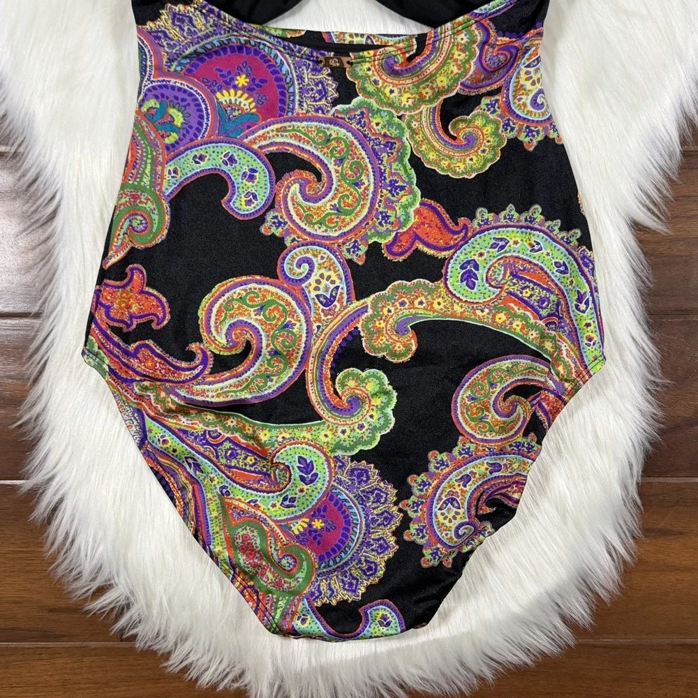 Lauren Ralph Lauren Women's Size 14 Paisley Halter Cut Out One Piece Swimsuit